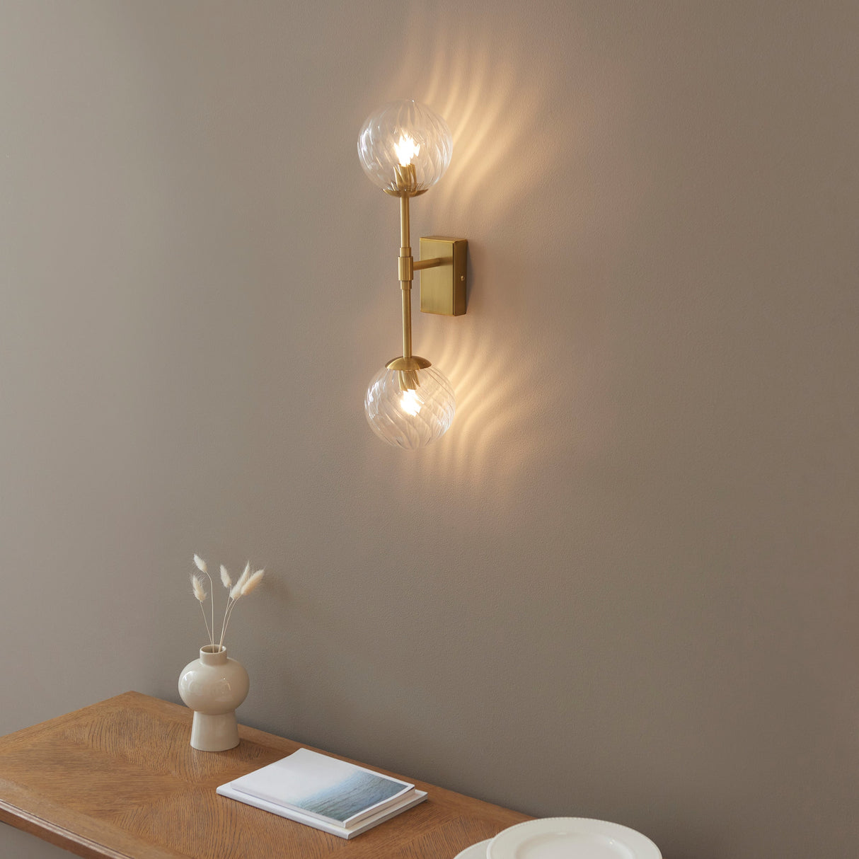 Mossgrove Twisted 2 Light Wall Light - Brushed Aged Brass