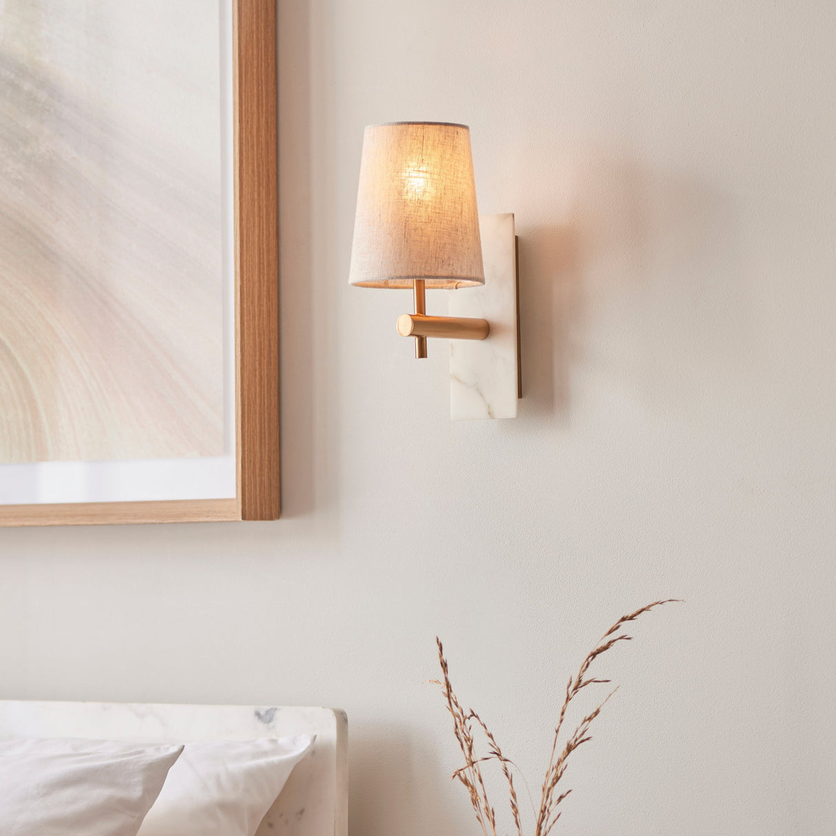 Fernhaven Vintage Tapered Wall Light - Brass White Marble
