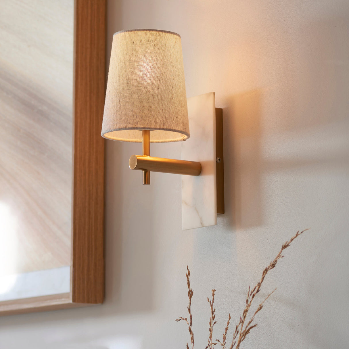 Fernhaven Vintage Tapered Wall Light - Brass White Marble