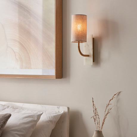 Fernhaven Vintage Curved Arm Wall Light - Brass White Marble