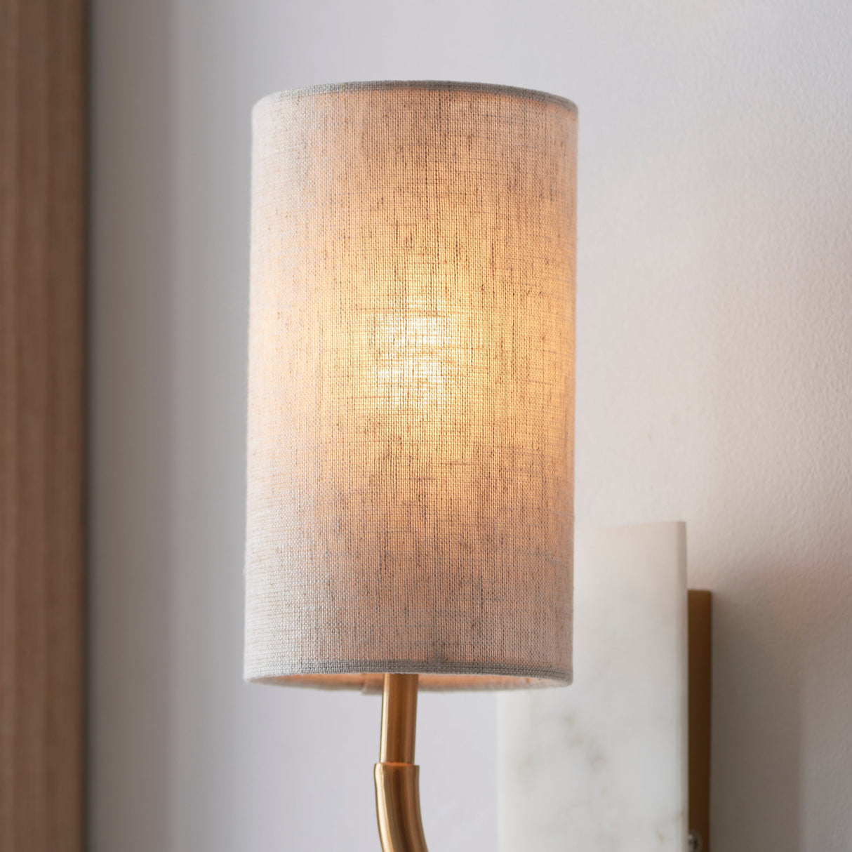 Fernhaven Vintage Curved Arm Wall Light - Brass White Marble