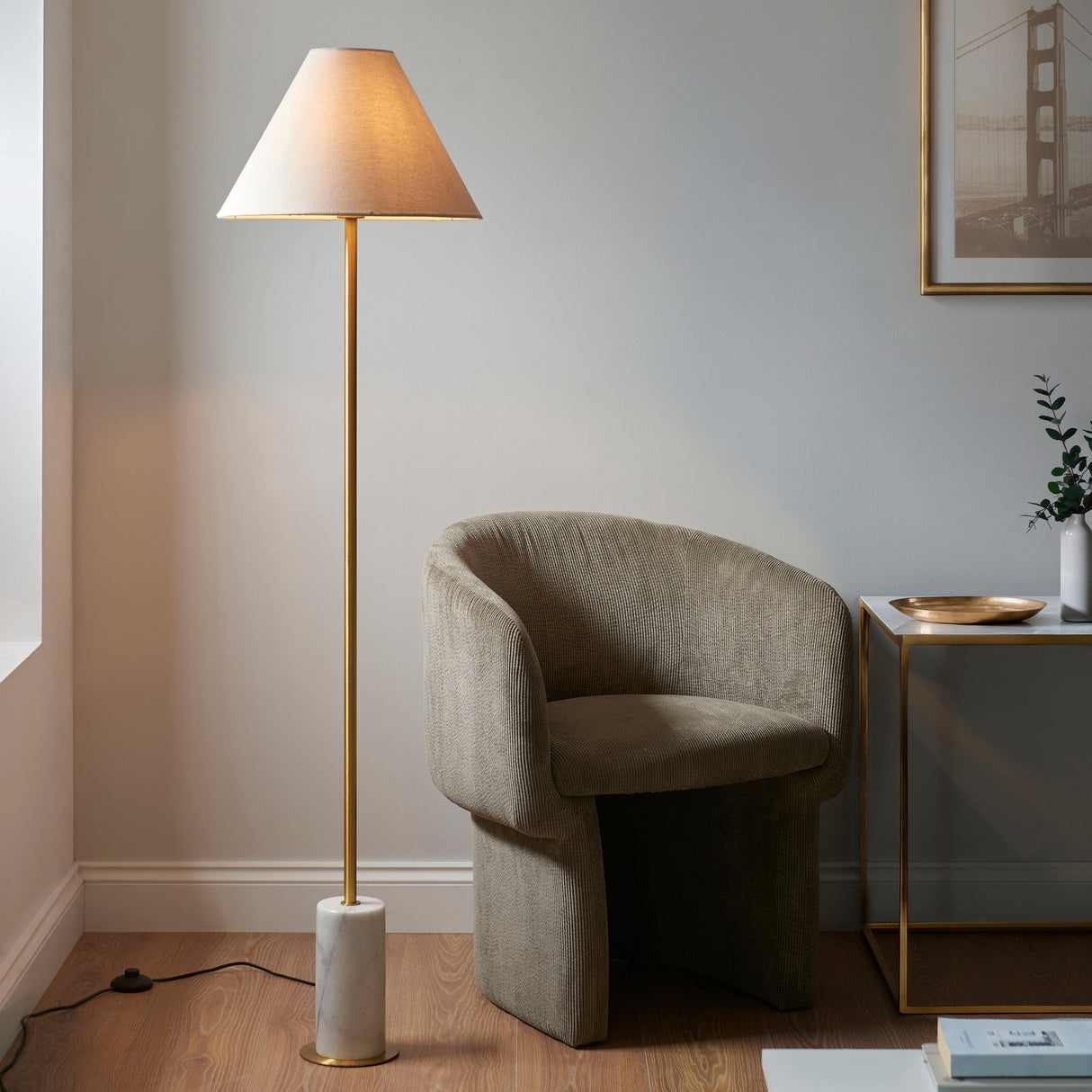 Fernhaven Fabric Floor Lamp - Brushed Aged Brass