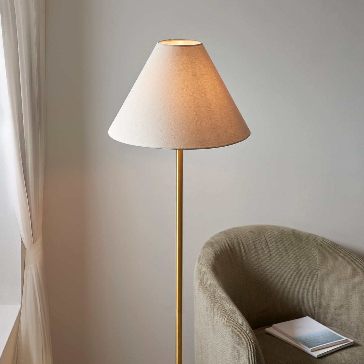 Fernhaven Fabric Floor Lamp - Brushed Aged Brass