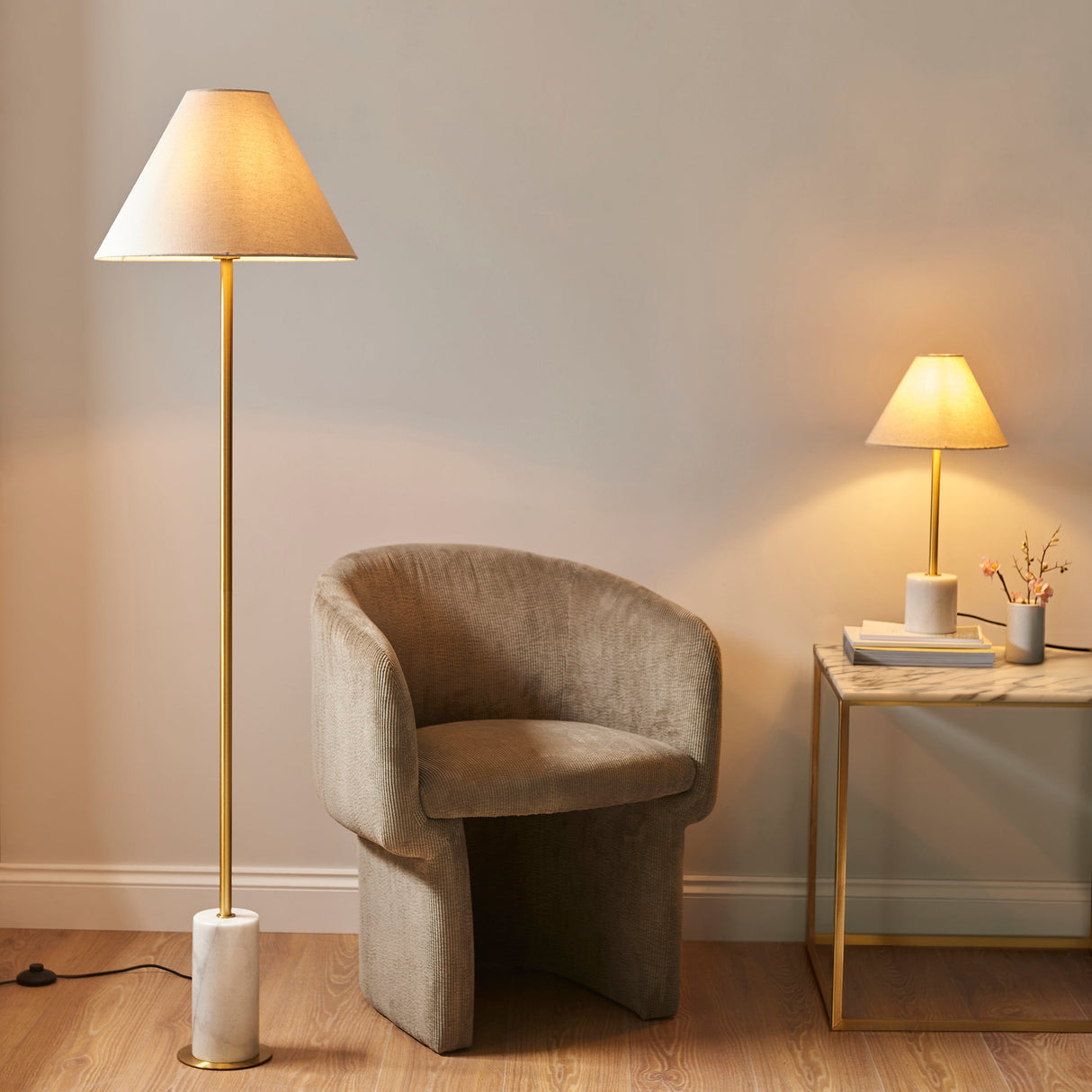 Fernhaven Fabric Floor Lamp - Brushed Aged Brass