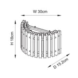 Dimensioned line drawing of the Lighting No.1 Nettlecote 2 Light Wall Light showing width 30cm, height 18cm and depth 15.2cm.