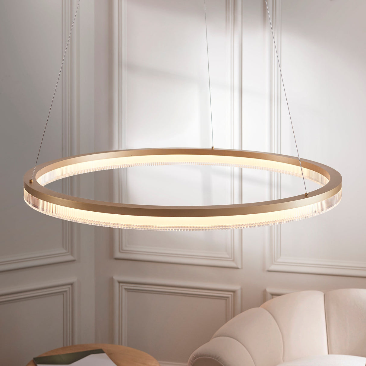 Ilmerton Ribbed Hoop LED Pendant - Brushed Gold Plated