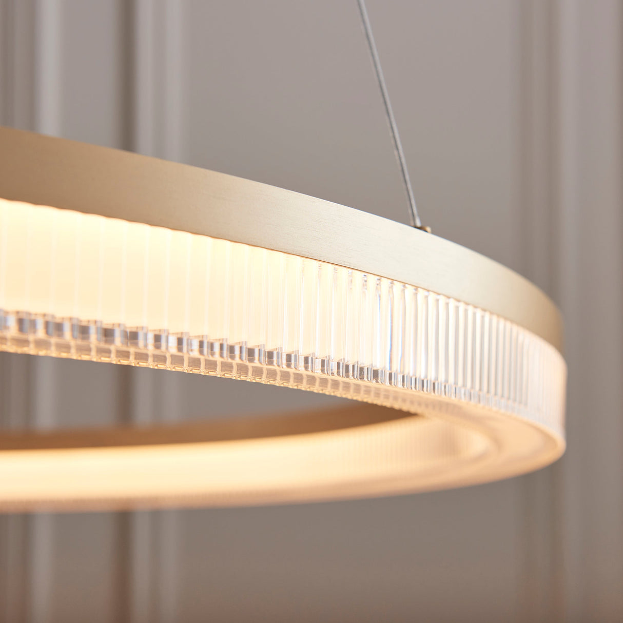 Ilmerton Ribbed Hoop LED Pendant - Brushed Gold Plated