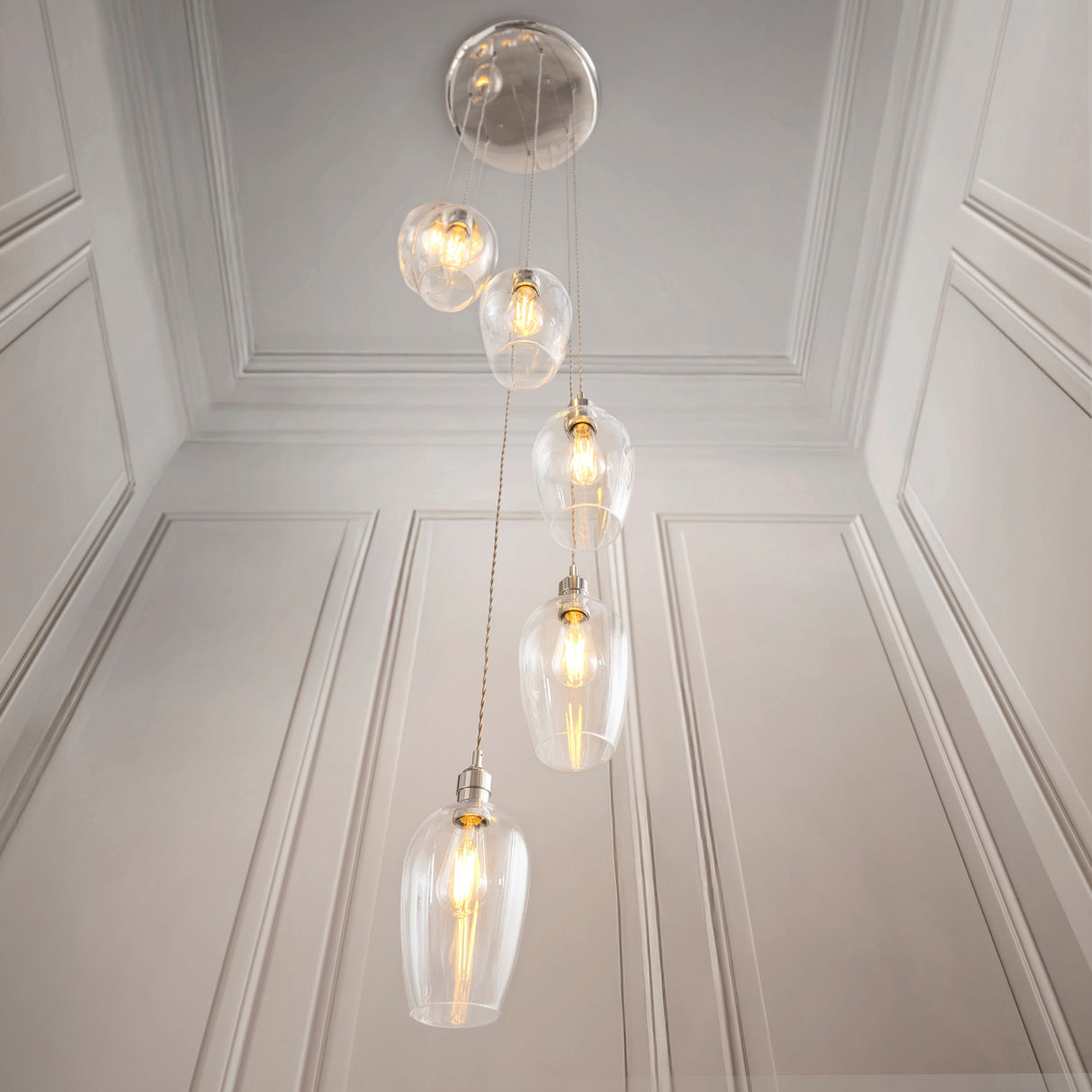 Quilbrook Cascade 7 Light Pendant - Bright Nickel Clear
