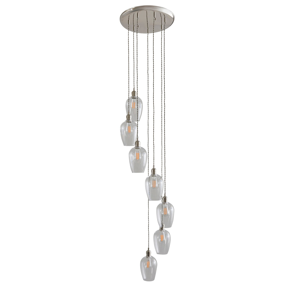 Quilbrook Cascade 7 Light Pendant - Bright Nickel Clear