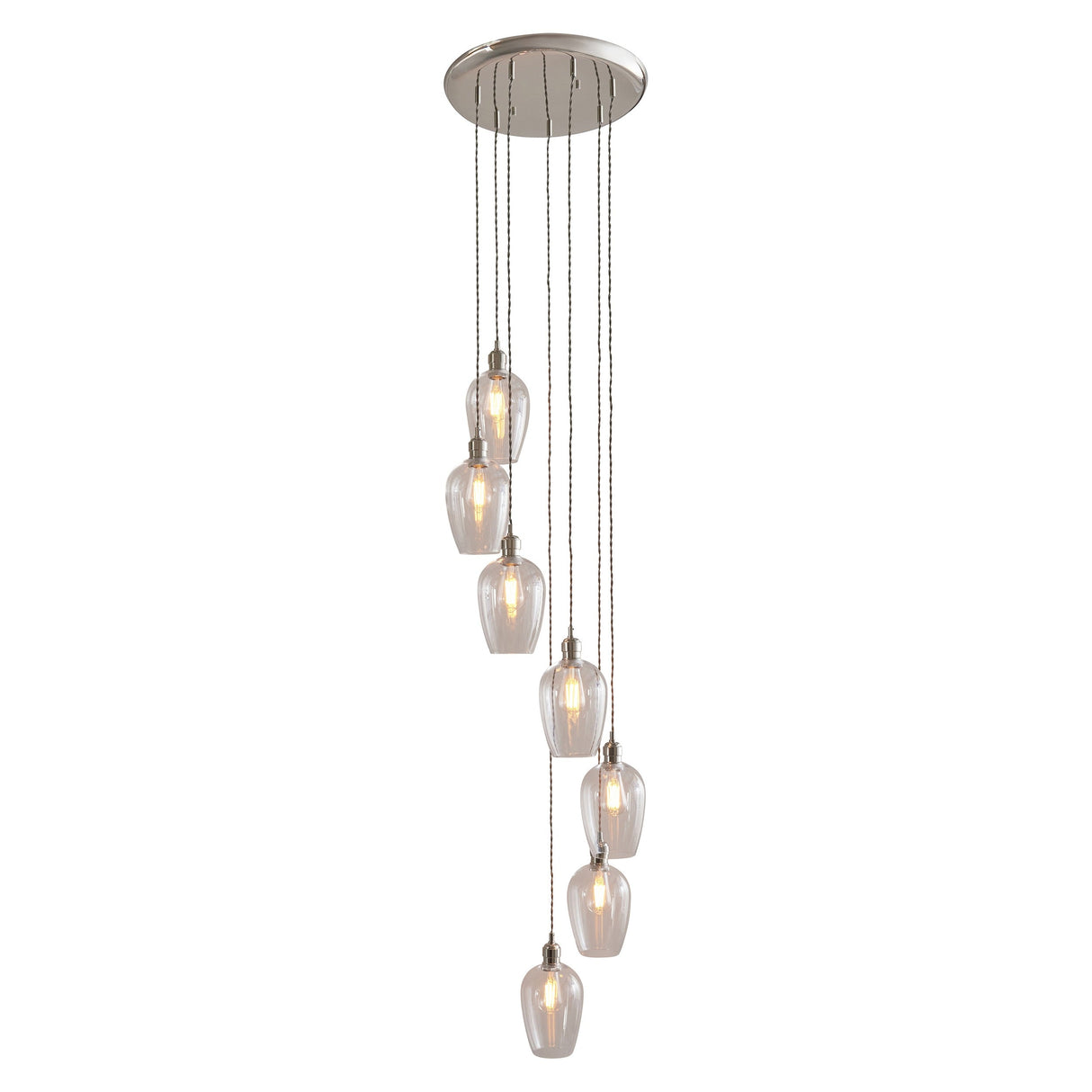 Quilbrook Cascade 7 Light Pendant - Bright Nickel Clear
