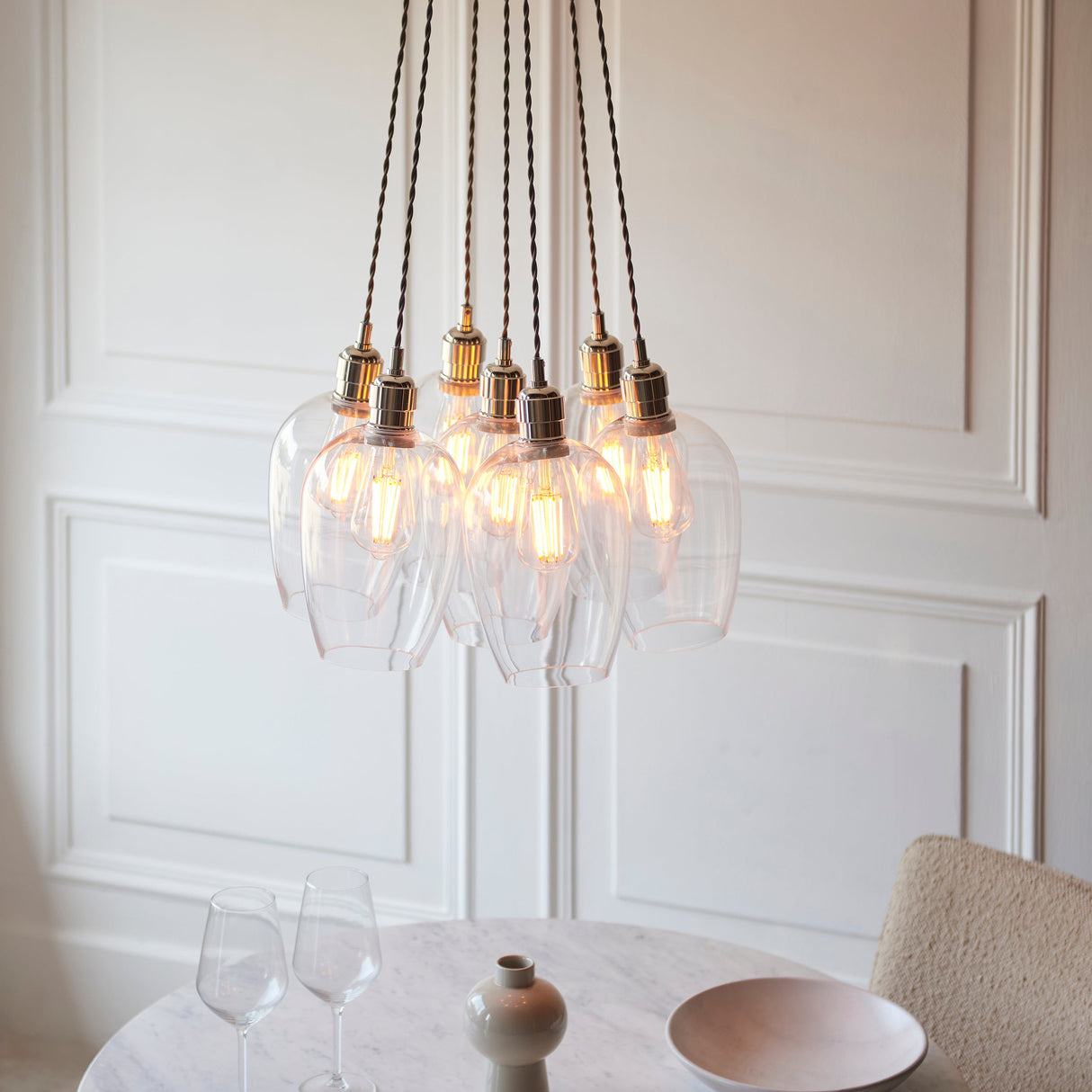Quilbrook Cluster 7 Light Pendant - Bright Nickel Clear