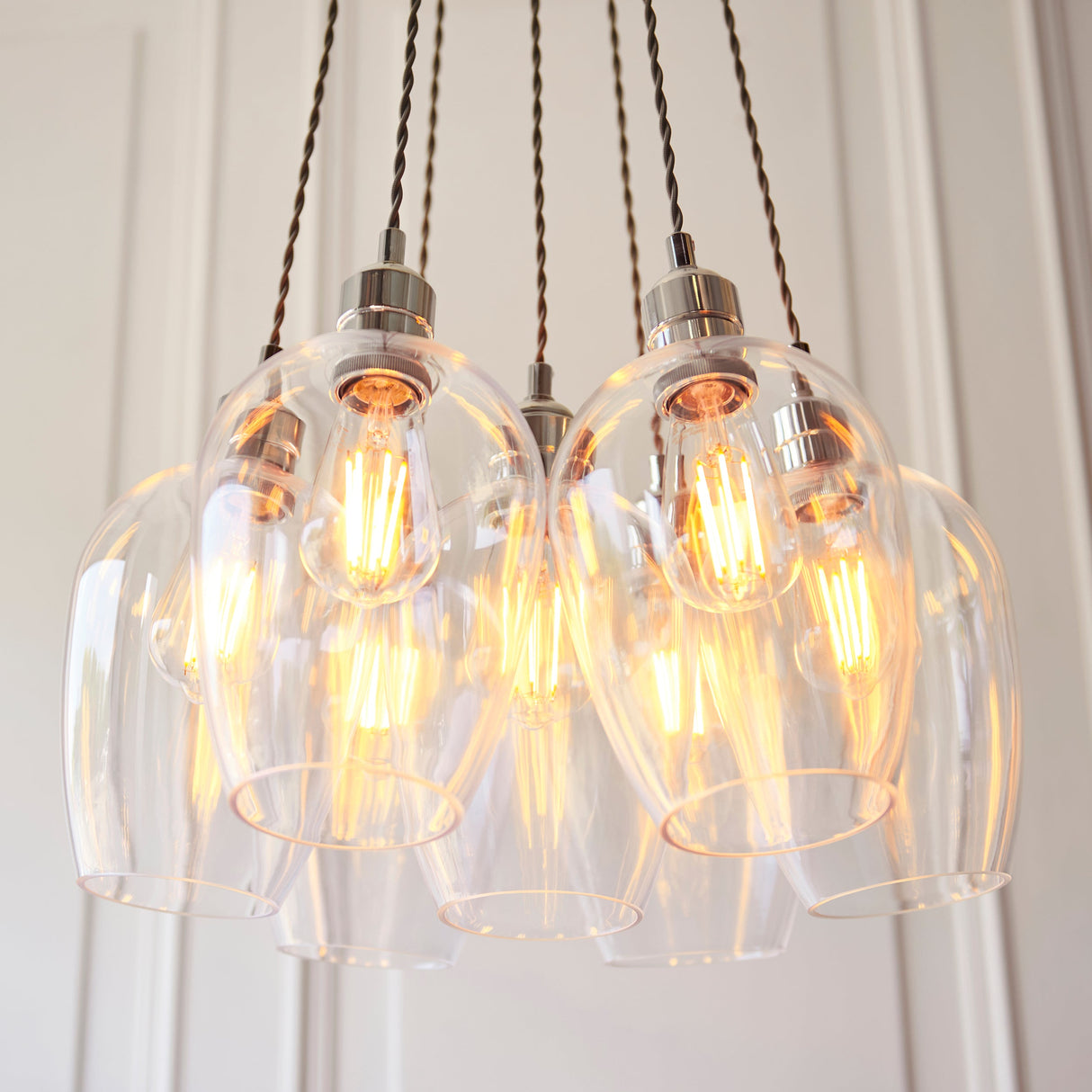 Quilbrook Cluster 7 Light Pendant - Bright Nickel Clear