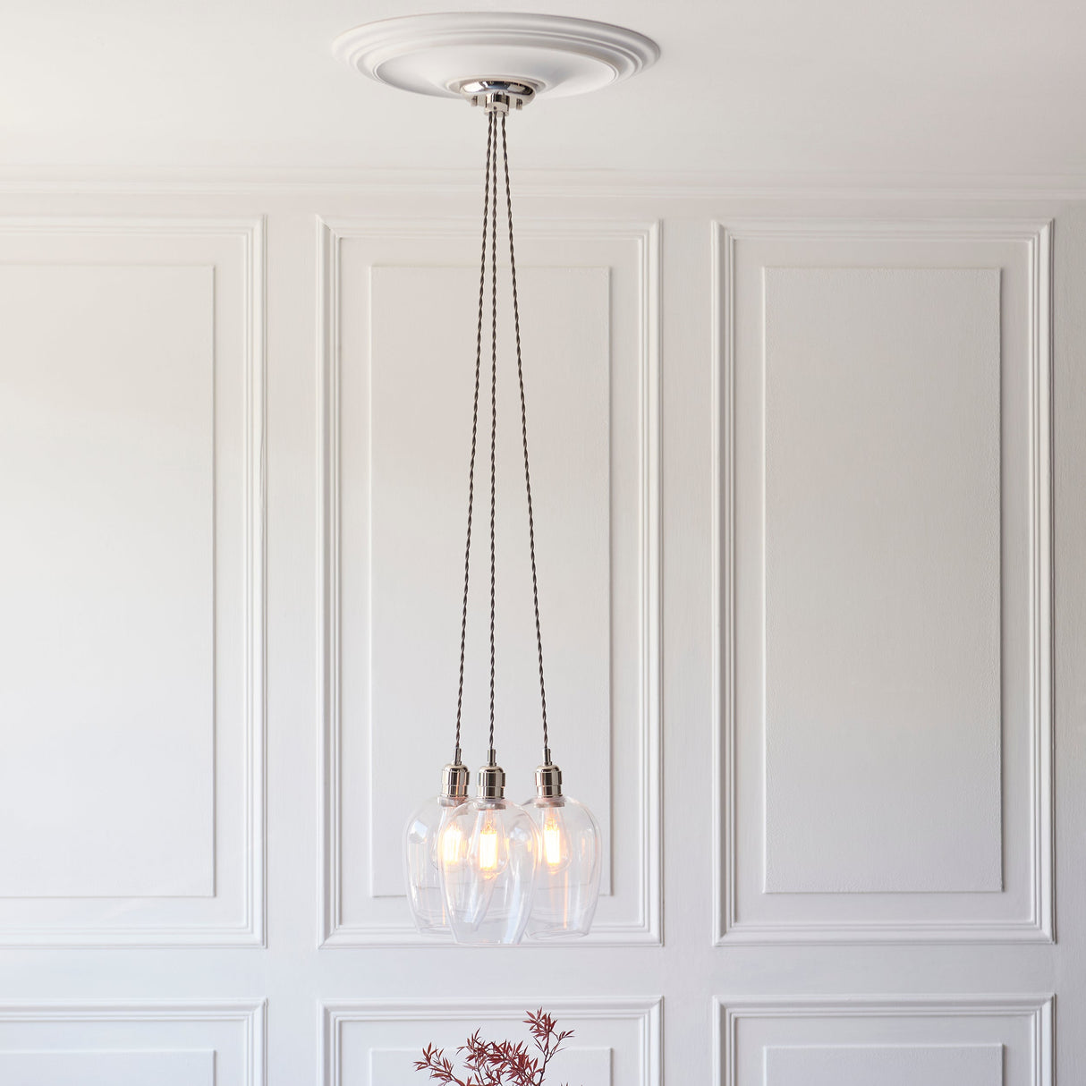 Quilbrook Cluster 3 Light Pendant - Bright Nickel Clear