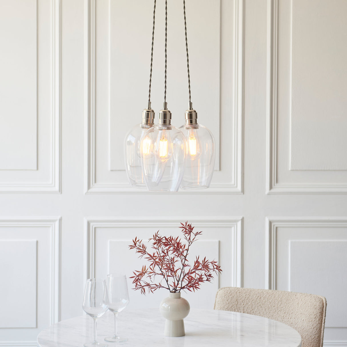 Quilbrook Cluster 3 Light Pendant - Bright Nickel Clear