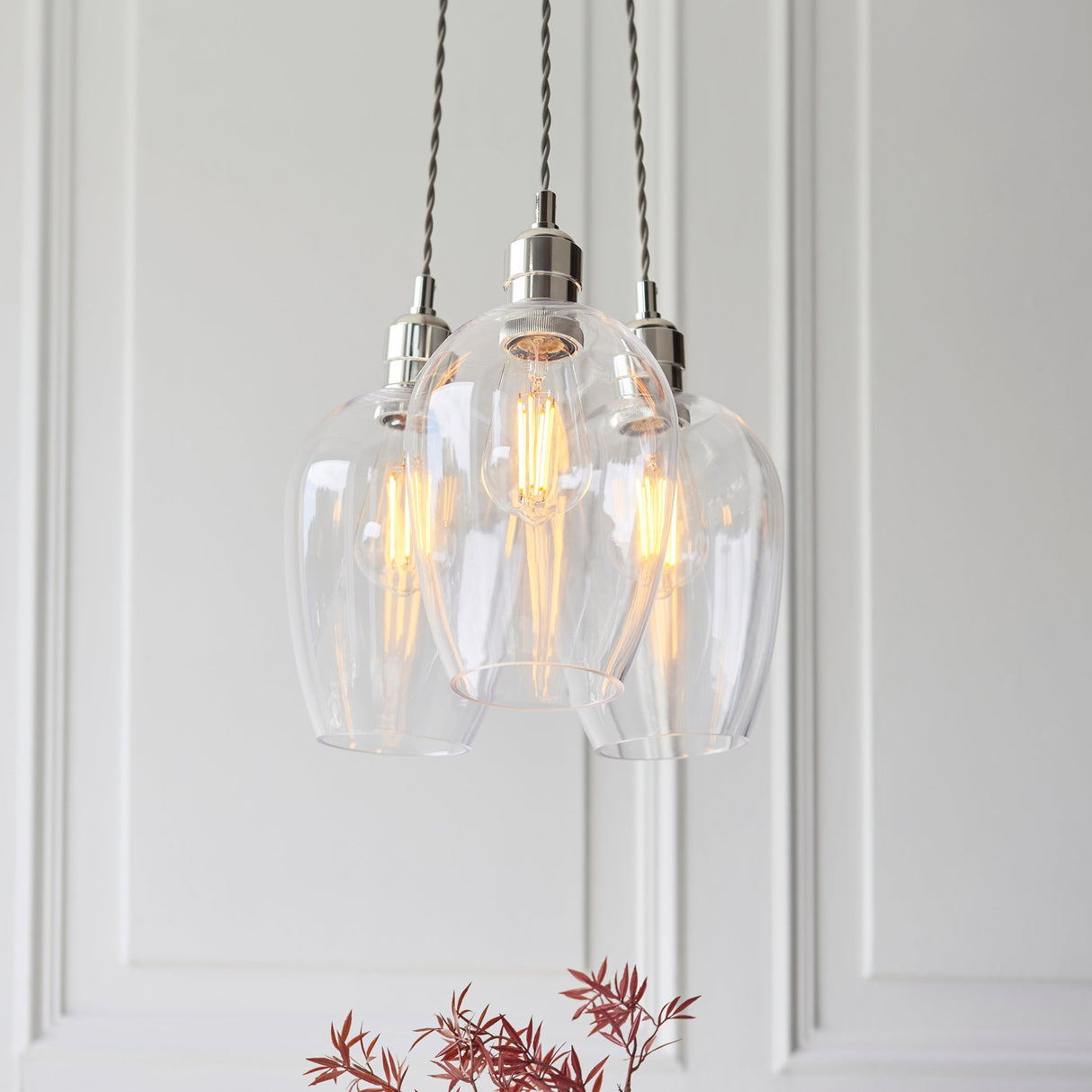 Quilbrook Cluster 3 Light Pendant - Bright Nickel Clear