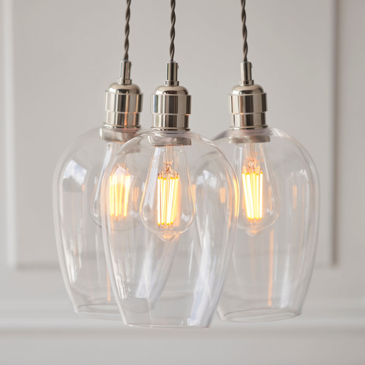 Quilbrook Cluster 3 Light Pendant - Bright Nickel Clear
