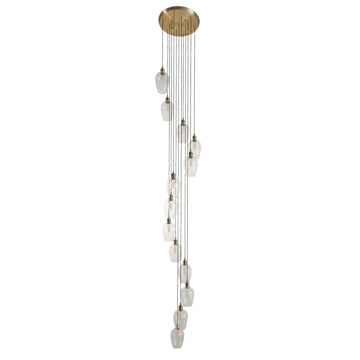 Quilbrook Cascade 13 Light Pendant - Antique Brass Clear