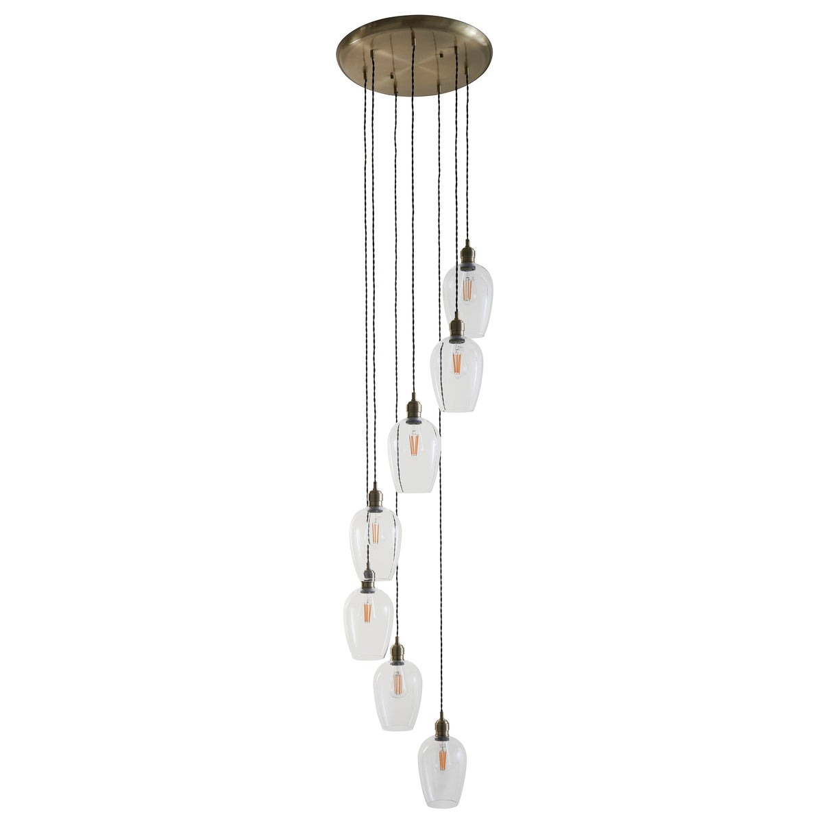 Quilbrook Cascade 7 Light Pendant - Antique Brass Clear