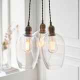 Quilbrook Cluster 3 Light Pendant - Antique Brass Clear