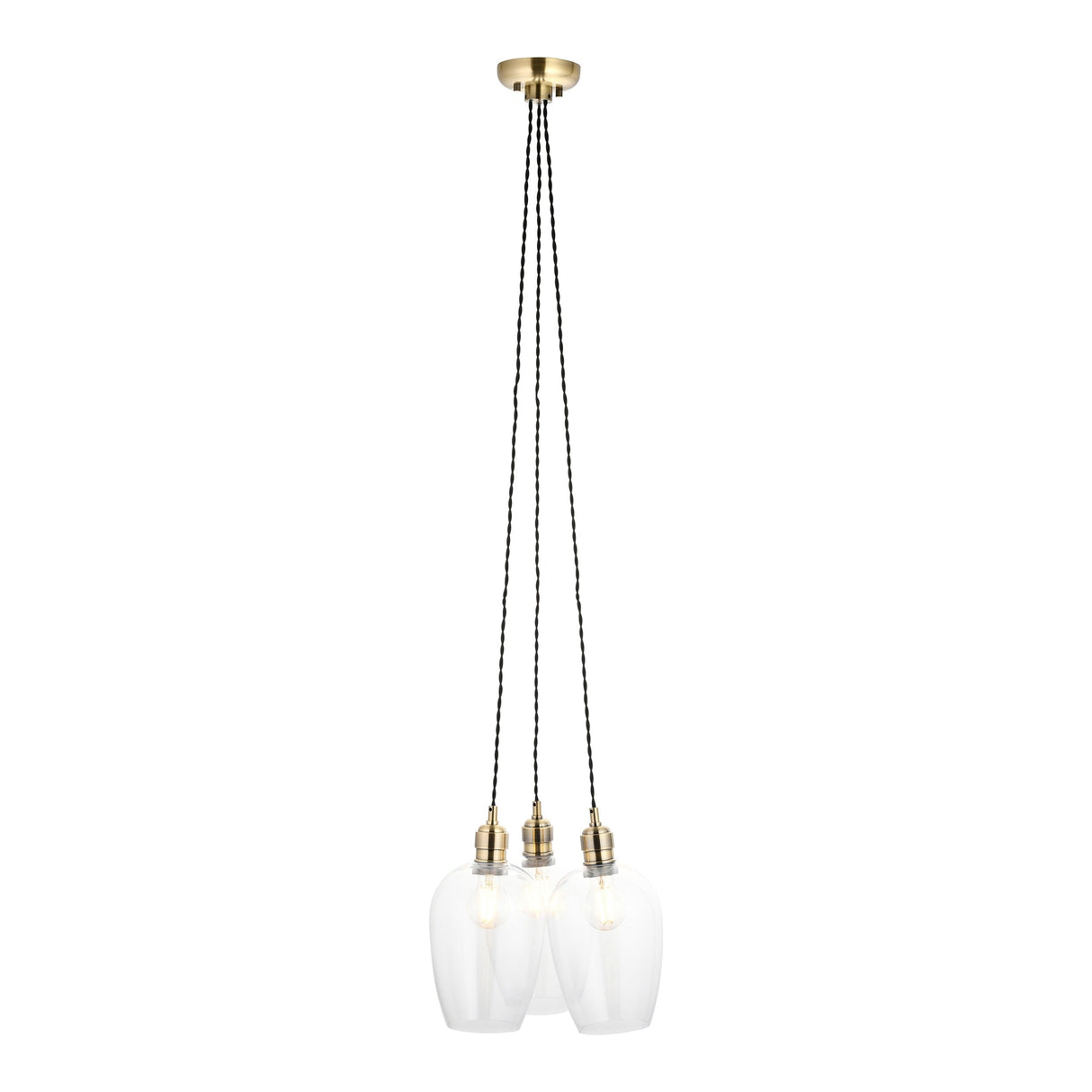 Quilbrook Cluster 3 Light Pendant - Antique Brass Clear