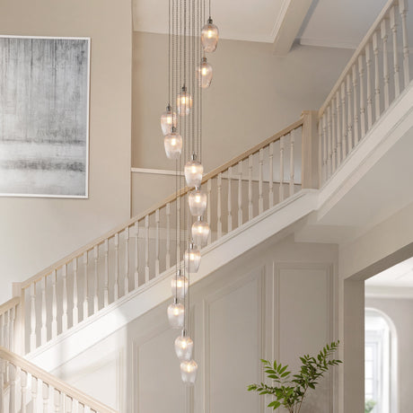 Fennhollow Ribbed Cascade 13 Light Pendant - Bright Nickel Clear