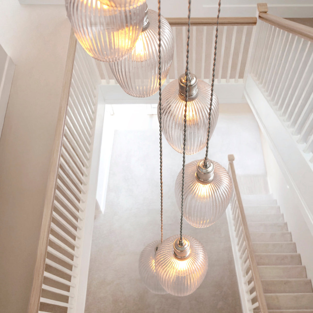 Fennhollow Ribbed Cascade 13 Light Pendant - Bright Nickel Clear