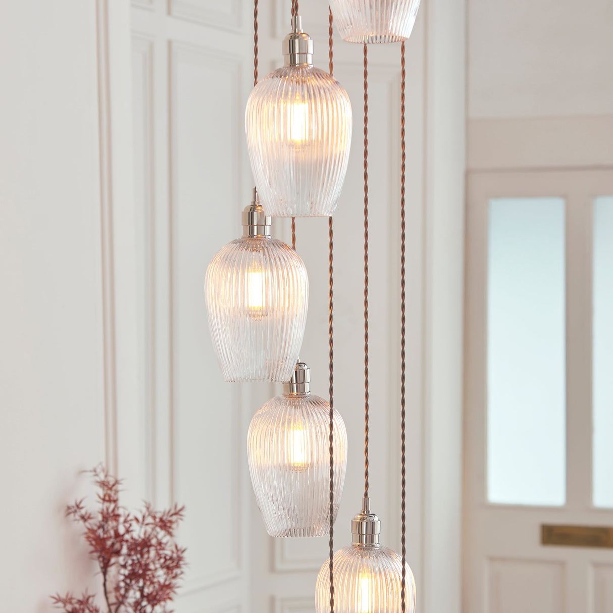 Fennhollow Ribbed Cascade 13 Light Pendant - Bright Nickel Clear