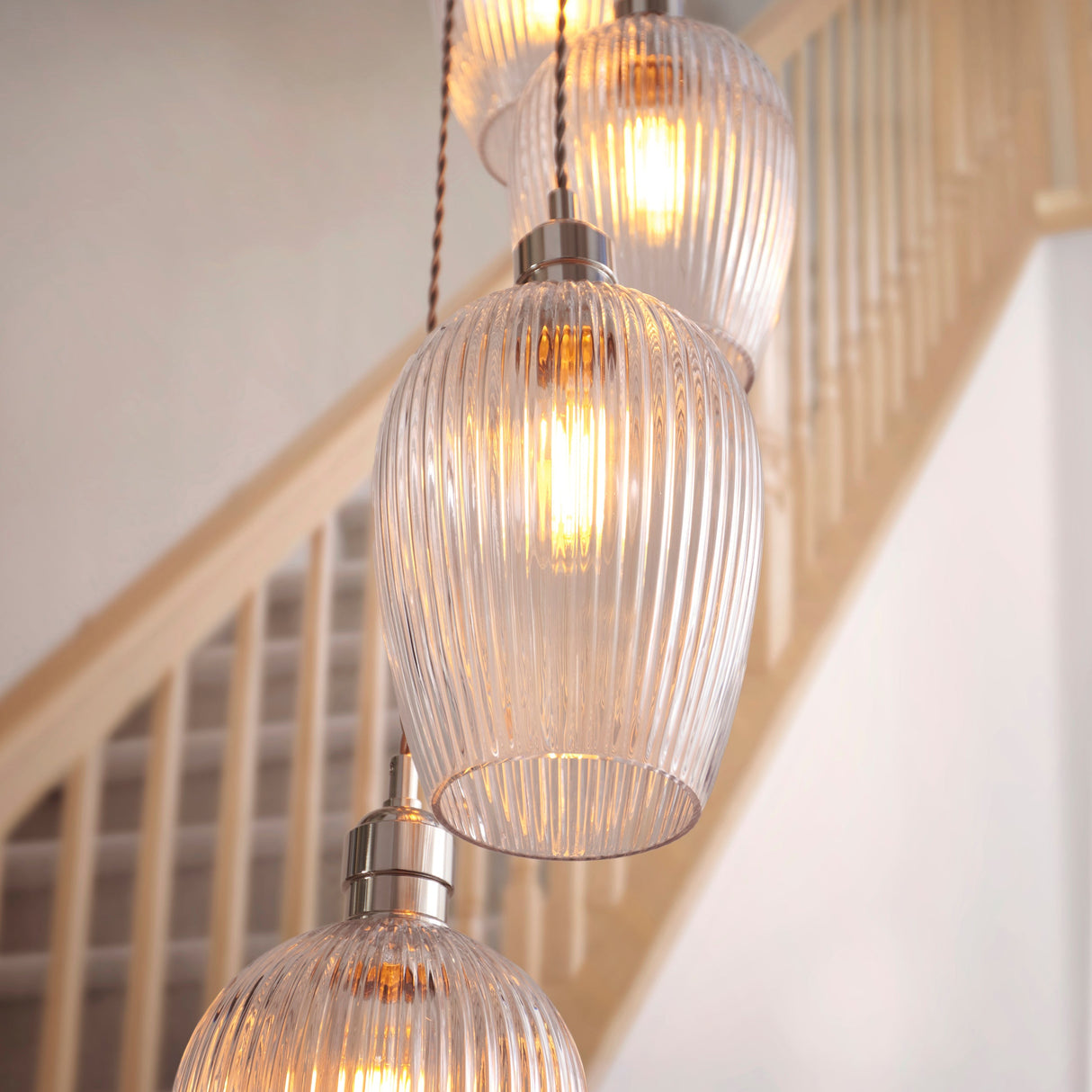 Fennhollow Ribbed Cascade 13 Light Pendant - Bright Nickel Clear
