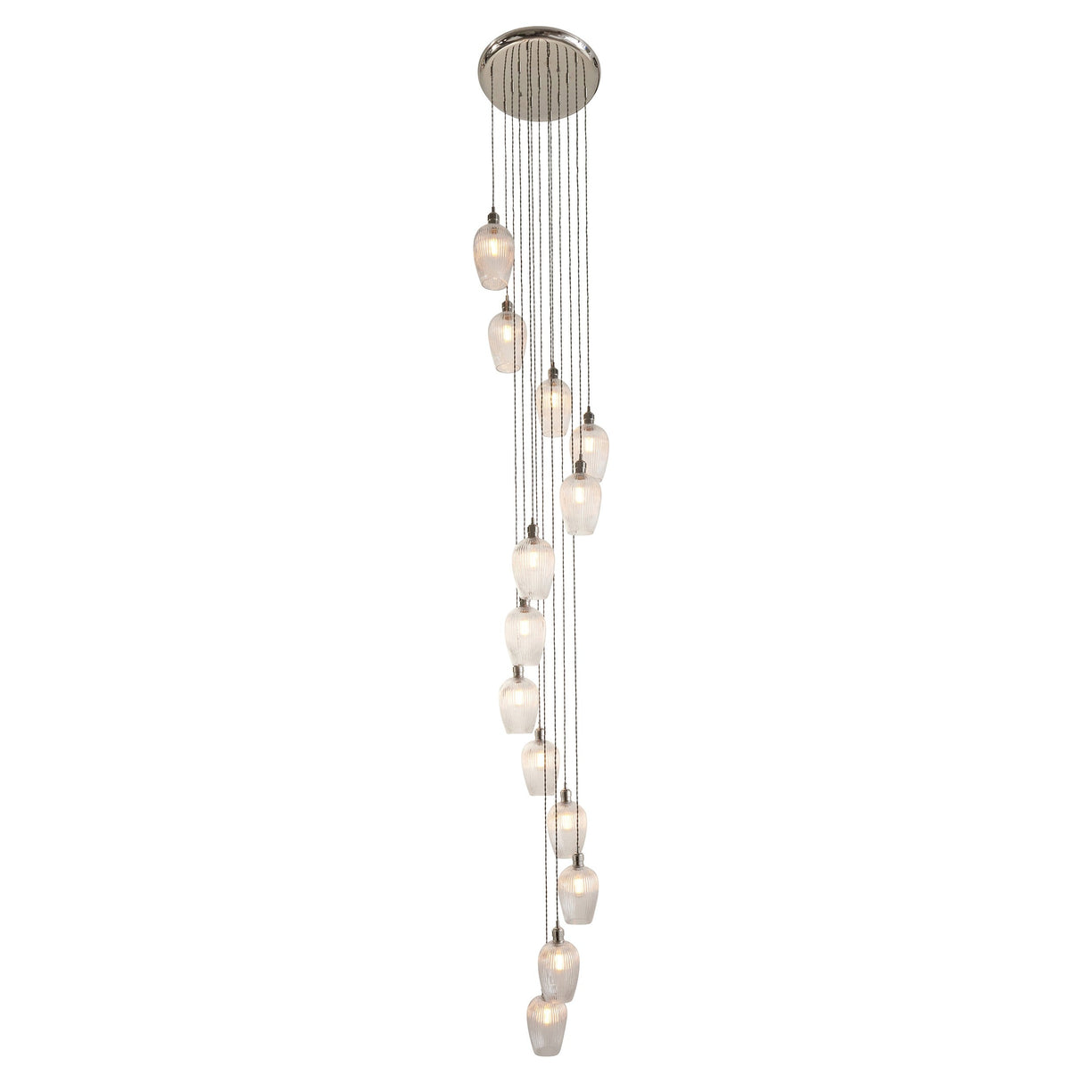 Fennhollow Ribbed Cascade 13 Light Pendant - Bright Nickel Clear