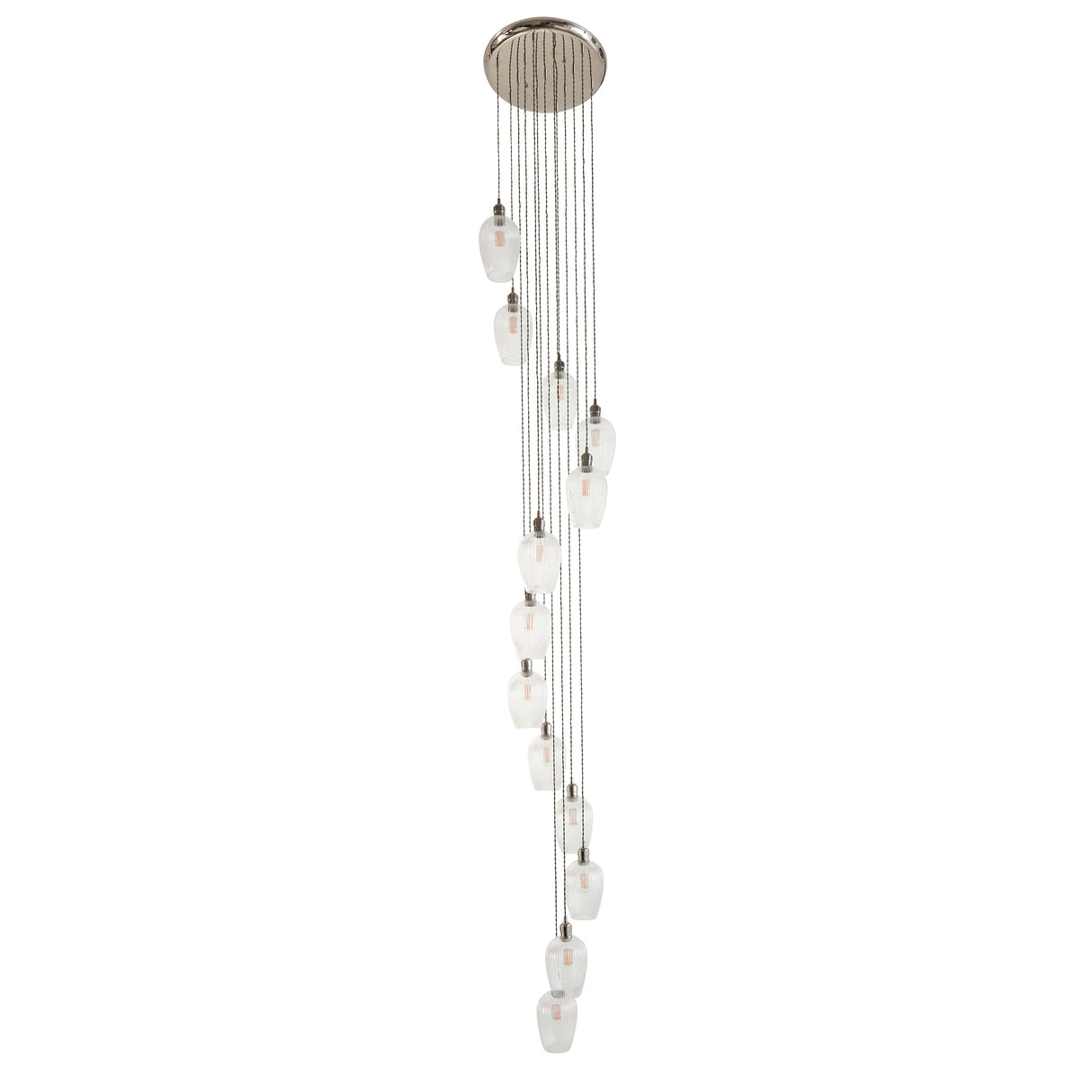 Fennhollow Ribbed Cascade 13 Light Pendant - Bright Nickel Clear