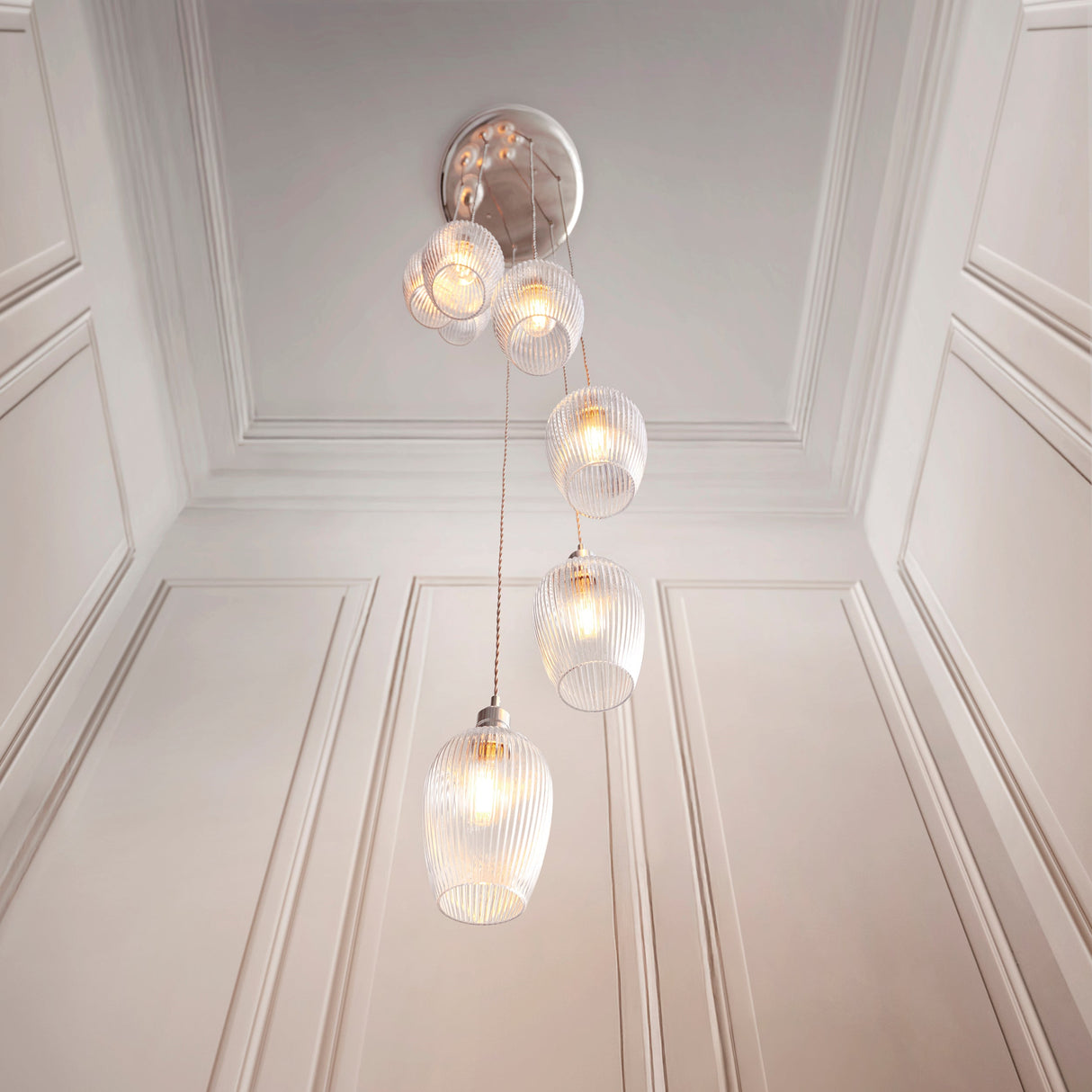 Fennhollow Ribbed Cascade 7 Light Pendant - Bright Nickel Clear