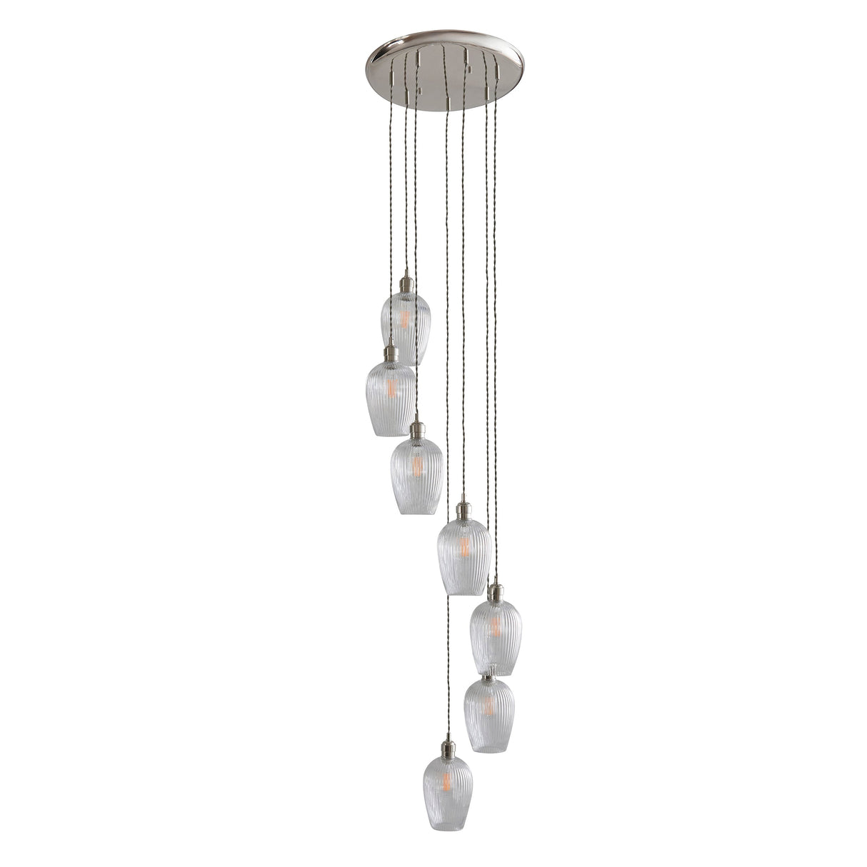 Fennhollow Ribbed Cascade 7 Light Pendant - Bright Nickel Clear