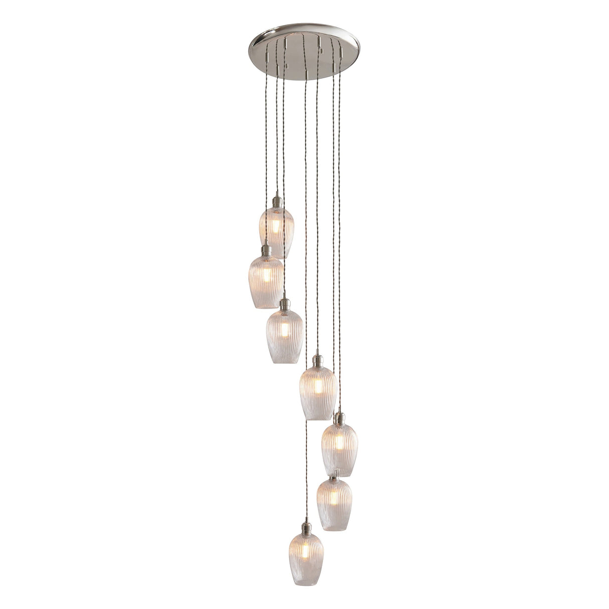 Fennhollow Ribbed Cascade 7 Light Pendant - Bright Nickel Clear