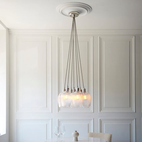 Fennhollow Ribbed Cluster 7 Light Pendant - Bright Nickel Clear