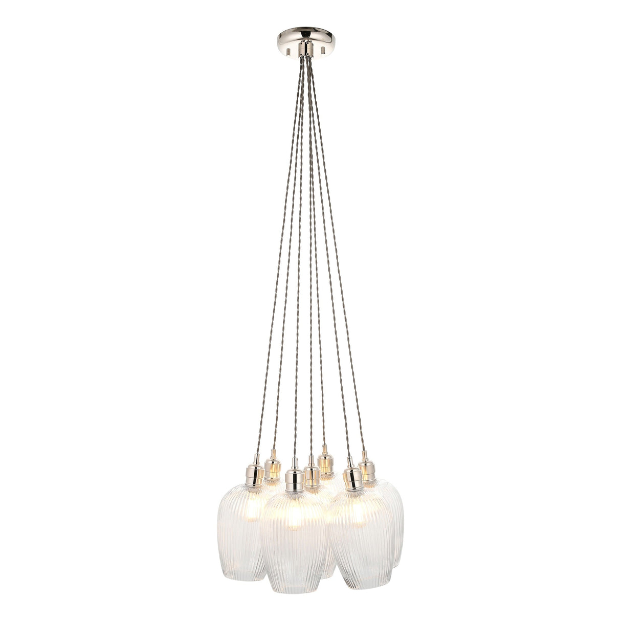 Fennhollow Ribbed Cluster 7 Light Pendant - Bright Nickel Clear