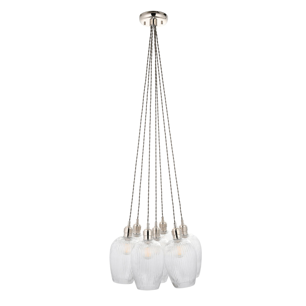 Fennhollow Ribbed Cluster 7 Light Pendant - Bright Nickel Clear