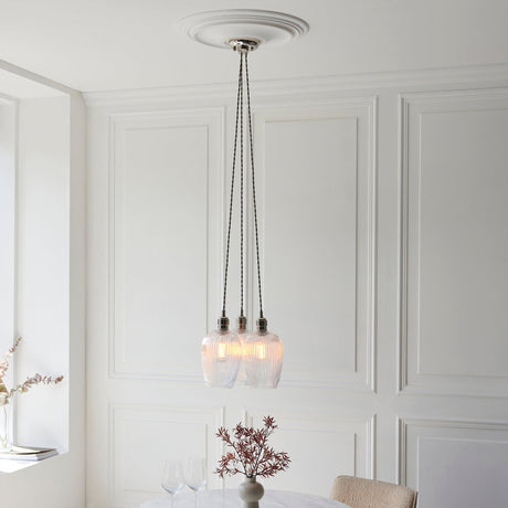 Fennhollow Ribbed Cluster 3 Light Pendant - Bright Nickel Clear