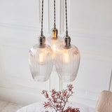 Fennhollow Ribbed Cluster 3 Light Pendant - Bright Nickel Clear