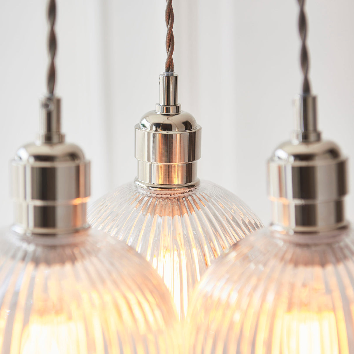 Fennhollow Ribbed Cluster 3 Light Pendant - Bright Nickel Clear
