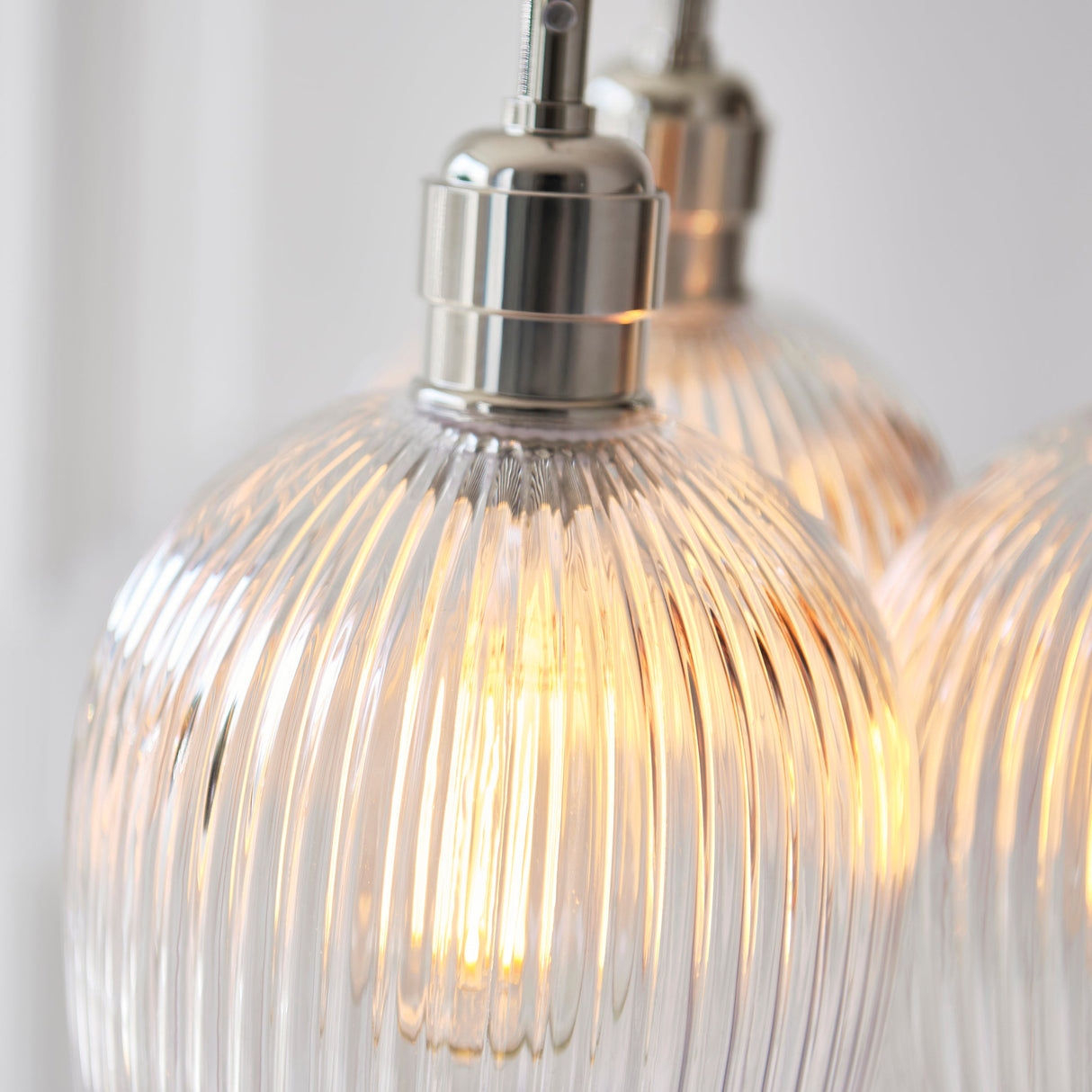 Fennhollow Ribbed Cluster 3 Light Pendant - Bright Nickel Clear