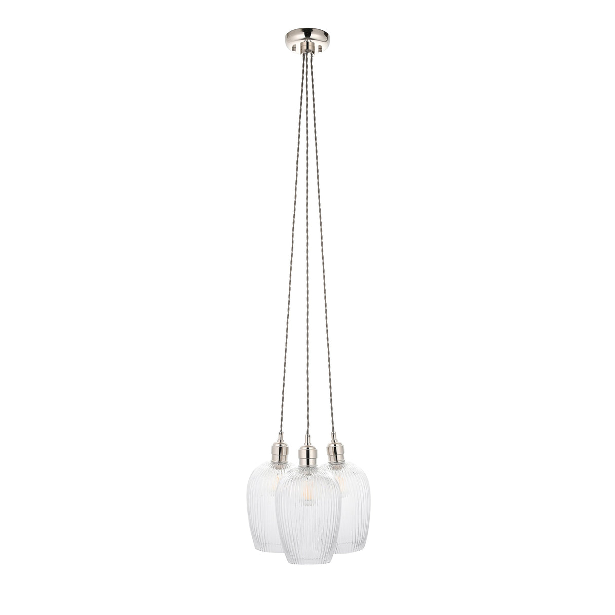 Fennhollow Ribbed Cluster 3 Light Pendant - Bright Nickel Clear