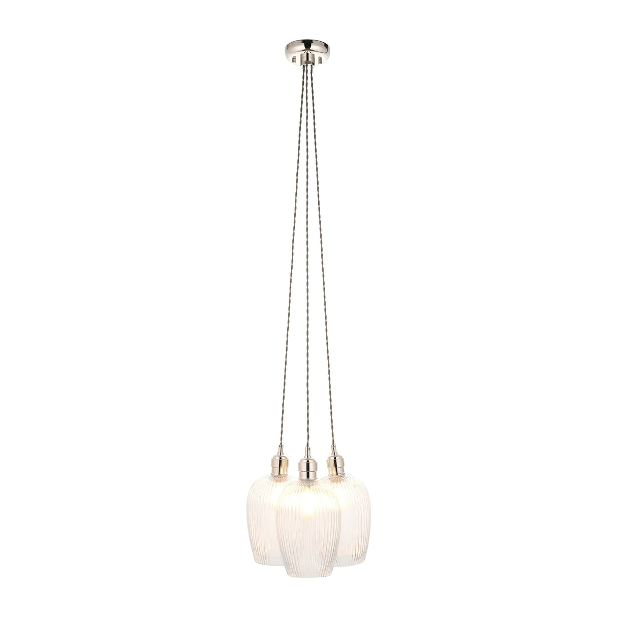 Fennhollow Ribbed Cluster 3 Light Pendant - Bright Nickel Clear