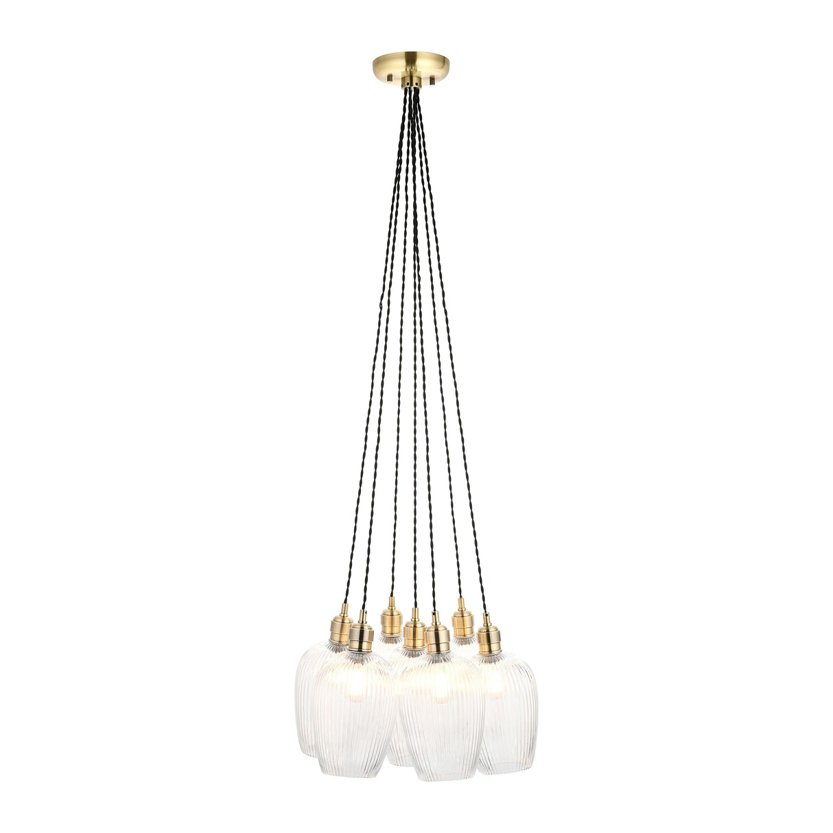 Fennhollow Ribbed Cluster 7 Light Pendant - Antique Brass Clear