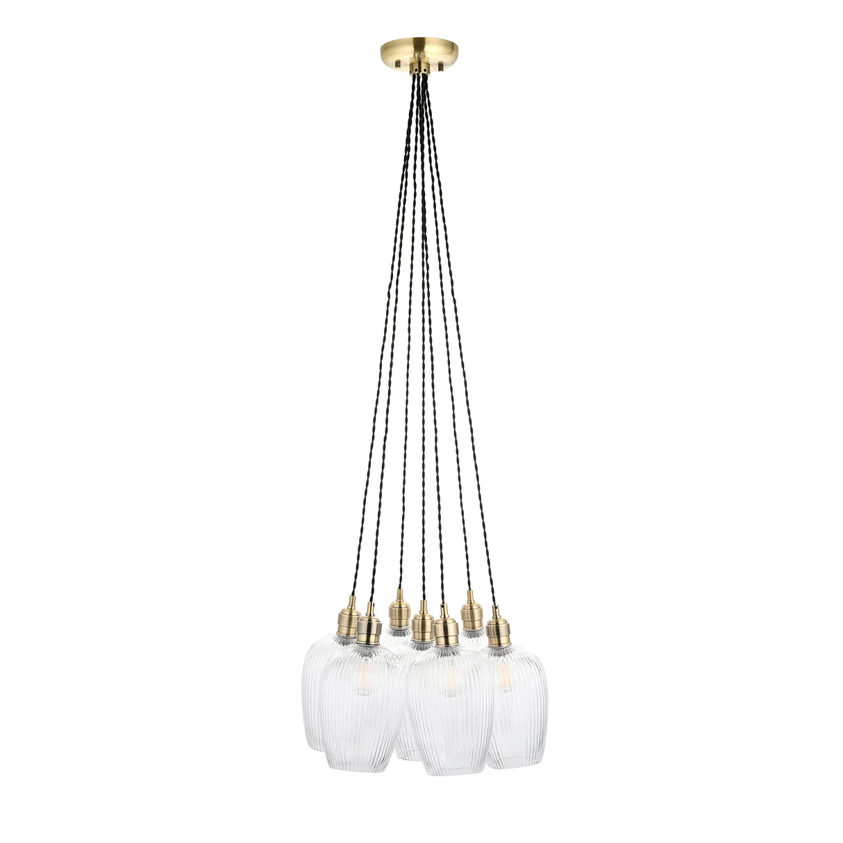 Fennhollow Ribbed Cluster 7 Light Pendant - Antique Brass Clear