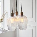 Fennhollow Ribbed Cluster 3 Light Pendant - Antique Brass Clear