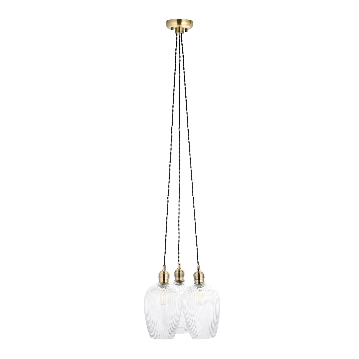 Fennhollow Ribbed Cluster 3 Light Pendant - Antique Brass Clear