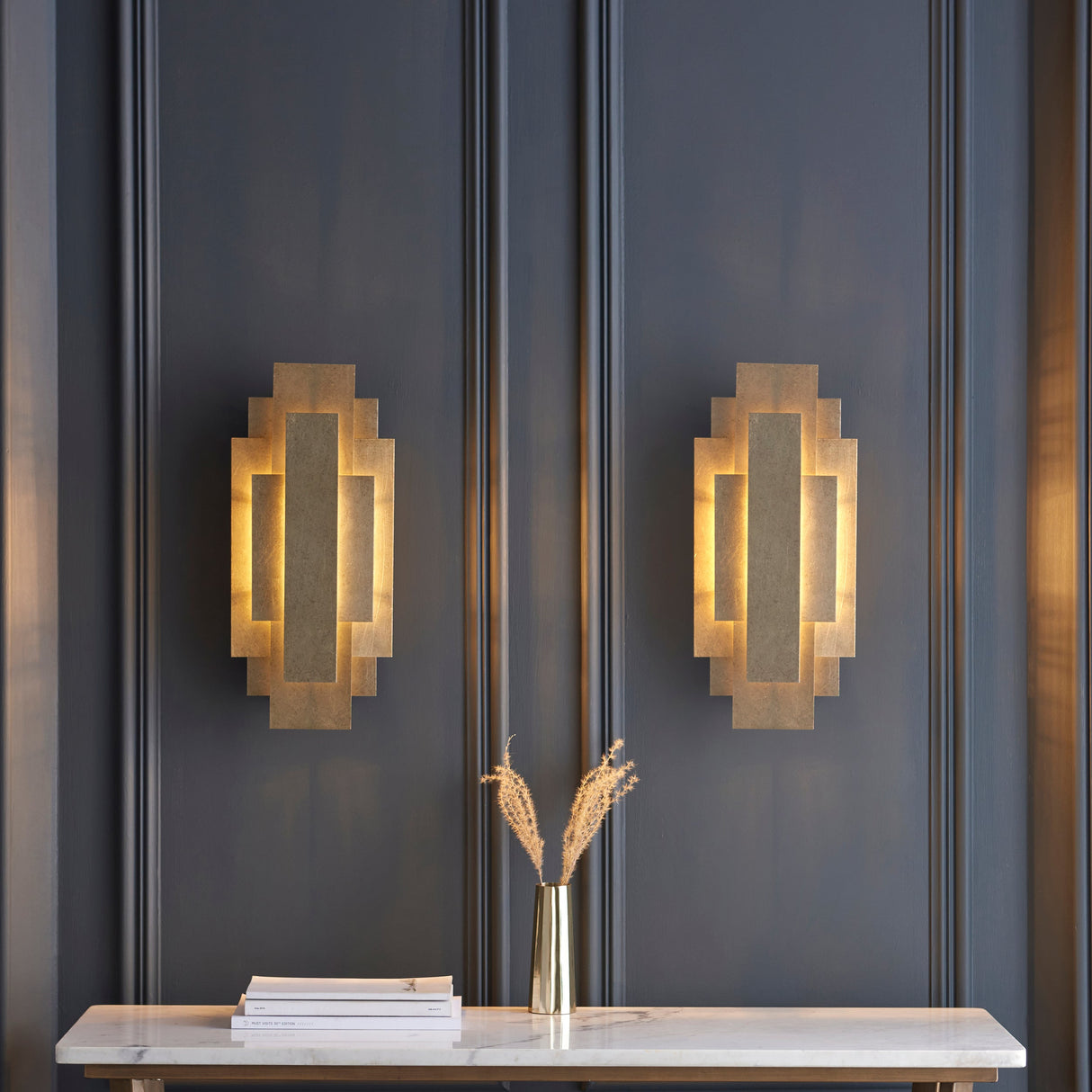 Dunmoor Rectangular Panel Twin Pack Wall Light - Silver