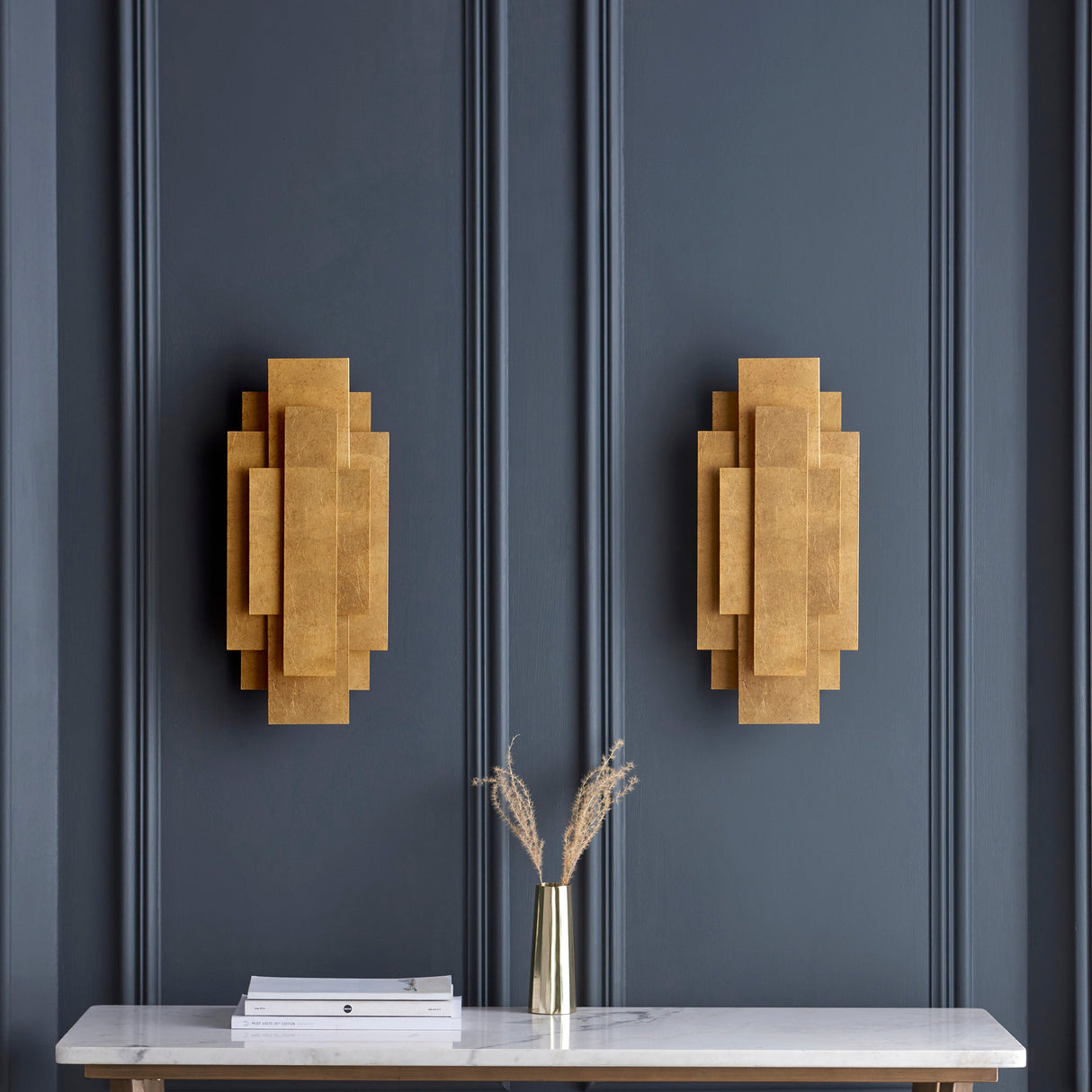 Dunmoor Rectangular Panel Twin Pack Wall Light - Gold