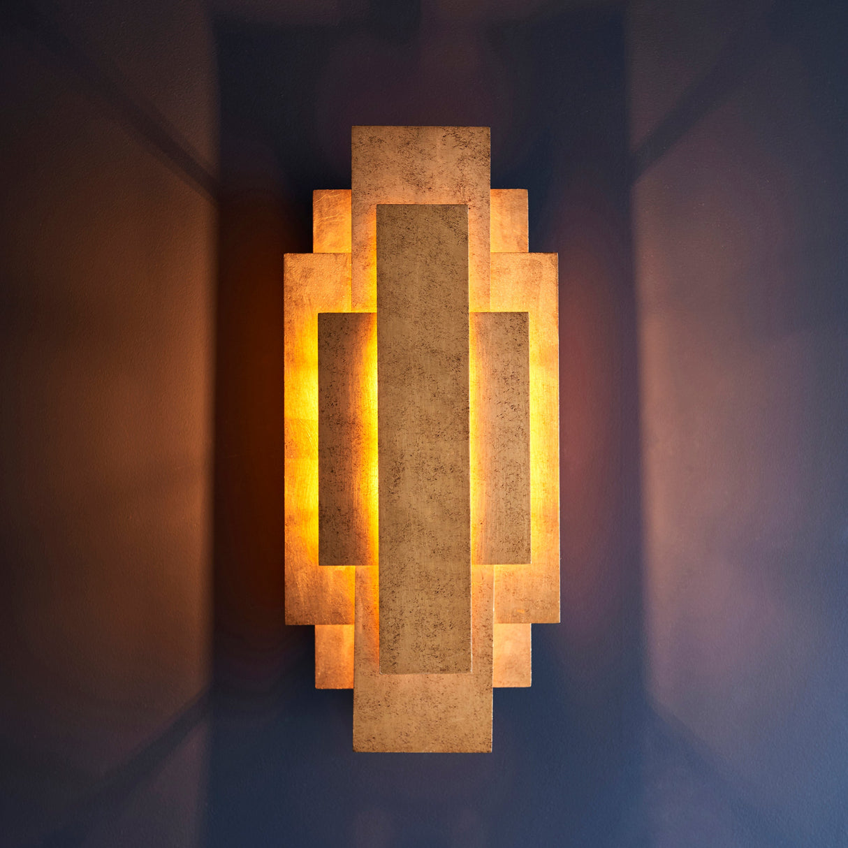 Dunmoor Rectangular Panel Twin Pack Wall Light - Gold