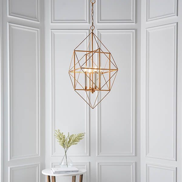 Padgrove Large Angular Framed Multi 4 Light Pendant - Gold Leaf